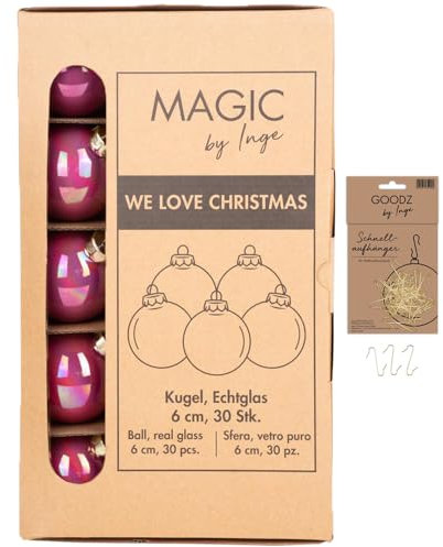 Inge Glas Weihnachtskugeln mit Haken | Schöne Christbaumkugeln aus Glas | Set 30 Kugeln und 40 Aufhänger | Christbaumschmuck Weihnachtsbaumkugeln (Dazzling Flamingo | pink)