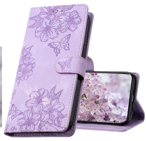 SIYOPINPFY Hülle für Samsung Galaxy S24 FE Hülle mit Kartenfach, Standfunktion Wallet Premium Leder Klappbar Schutzhülle, Klapphülle Stoßfeste Flip Handyhülle für Samsung Galaxy S24 FE XY Lila