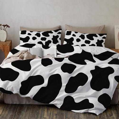 WunM Studio Kuhfell-Druck Bettbezug Set Bauernhaus Bedruckte Betten Set für Kinder Frauen Männer 3D Nutztiere Muster Bettwäsche Set 135×200CMWildlife Stil 3St