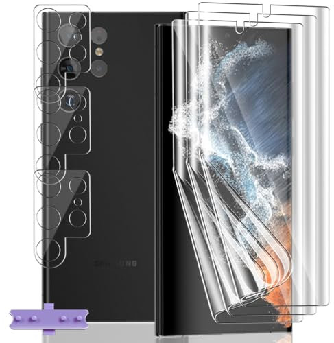 Yieehhow [3+3 Pièces] Protection D'écran pour Samsung Galaxy S22 Ultra, HD Souple TPU Film et Verre Trempé Protecteur D'objectif Caméra, Anti-Rayures, Protection Écran Flexible pour Galaxy S22 Ultra