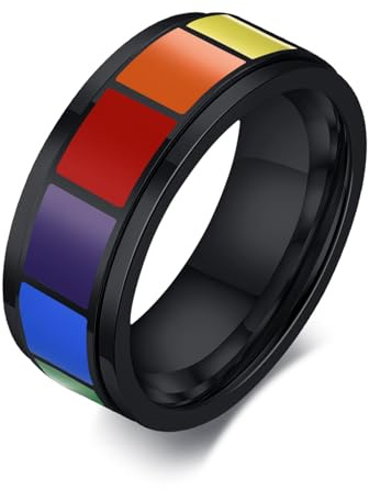 LAFATINA LGBT Gay Pride Spinner Ringe, Herren Damen Edelstahl Stressabbau Fidget Ringe, inspirierend und ermutigend, Hochzeits Bandringe