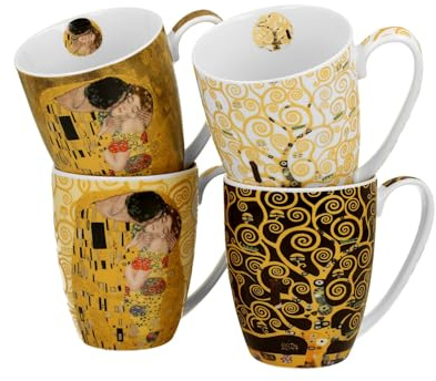 DUO ART GALLERY Lot de 4 gobelets classiques 360 ml inspirés par Gustav Klimt New Bone China Porcelaine