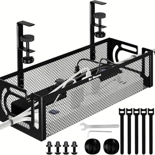 Under Desk Cable Management Tray | Black & Extra Long - Clamp Mount Wire Management for Office, Sturdy and Easy to Install, Cable Ties for Standing Desk Cable Tidy - Professional Look