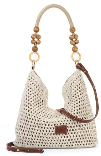 BWBIKE Sac de Plage en Paille Boho pour Femmes - Sac Fourre-Tout en Coton Tricoté au Crochet, Sac à main d’épaule d’été et Sac à main à Bandoulière pour les Voyages et les Vacances