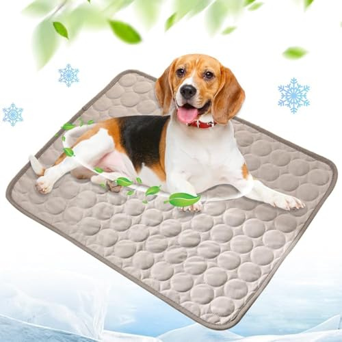 Enitmor 2025 Neu Kühlmatte für Hunde, Große Kühlmatte aus Selbstkühlend Eisseide, Hundekühlmatte Kühl Betten Kaltgelpad Haustier Matte Kühlpads Gel für Katen und Hunde (Braun, L)
