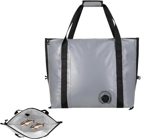 Insulated Fish Bag Cooler Flat Bottom，große Fisch-Kühltasche, Tragbare Thunfisch-Tasche, Tragbar, Wasserdicht, Hält Eiskalt Mehr Als 24-36 Stunden(Grey,70x30x45cm)