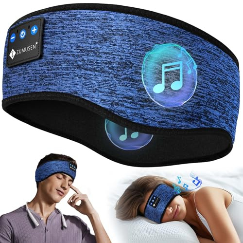 ZUMUSEN Sleep Headphones Bluetooth 5.4 Headband, Wireless Sleeping Headphones with Ultra-Thin HD Stereo Speakers for Side Sleepers, Soft & Sweat Resistant Sport Headband for Yoga Travel Workout