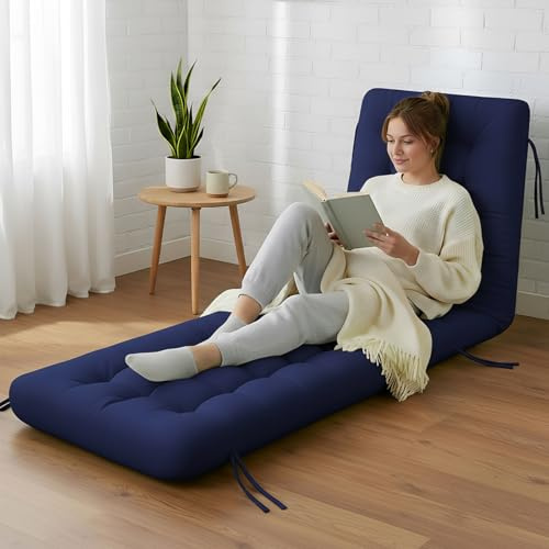 Vercraft Long Floor Cushion Large Floor Cushion with Brushed Cotton 74.8 x 27.5 x 3.15 in Jumbo Lounger Pillow for Outdoor Indoor Bay Window Meditation Yoga Reading Sleeping(1 Pc,Navy Blue)