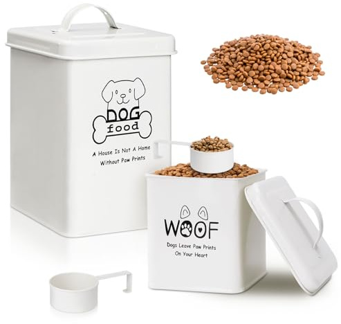 2 Piezas Contenedor de Alimentos para Perro de Metal Herméticos Blanca