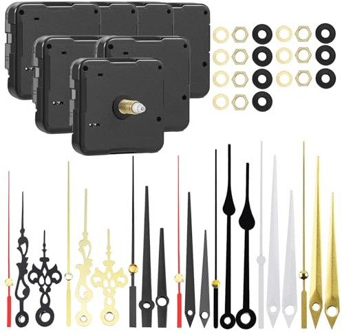 HEUIOP 7 Pcs Silent Clock Mechanisms Battery Powered with 7 Styles Hands, Shaft Quartz Clock Mechanism,High Torque Long Shaft Replacement Movement for Home Office DIY Parts Repair