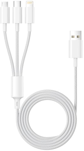 Cable Multi Chargeur 1.2M, 3 en 1 Cable Multi USB Câble Universel Nylon Cable Chargeur Multi Embout avec Micro USB Type C Lightning Câble pour iPhone, Android, Samsung Galaxy, Huawei, Honor | Câble de charge USB multi-ports avec micro USB de type C Lightning pour iPhone, Android, Samsung Galaxy, Huawei