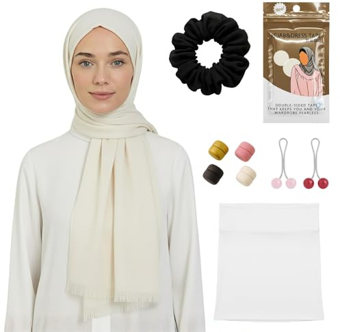 Janisramone Premium Hijab Geschenke für Frauen, bescheidene Modeaccessoires Geschenkbox mit Schal, Scrunchies, Hijab Cap, U Pins, Magneten & doppelseitigem Klebeband, ideal für Eid, Ramadan