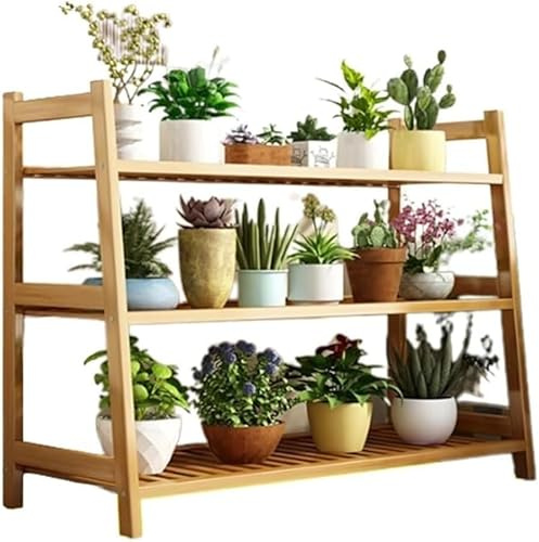 Freistehender, dreistöckiger Pflanzenständer aus Holz im Retro-Stil, Leiterregal for Blumen, for den Innenbereich(90cm)