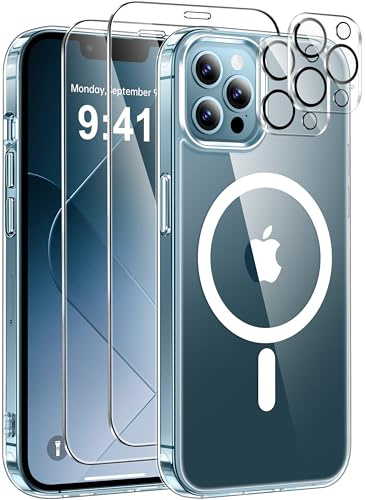 ivencase for iPhone 12 Pro Max Case with 2 Pack Screen Protector and 2 Pack Camera Lens Protector, Compatible with MagSafe, Shockproof Protective Clear Back Phone Case for iPhone 12 Pro Max - Clear