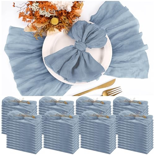 100 Stück Stoffservietten Staubiges Blau Gaze-Servietten für Hochzeit, geknitterte Stoffservietten im Bulk für Hausparty rustikale Tischdekoration, 43 x 43 cm