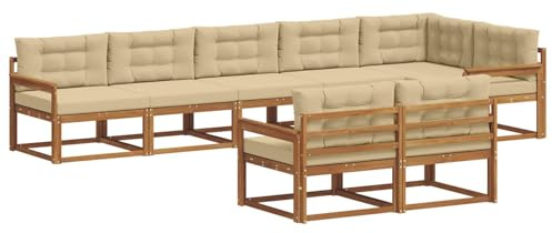 vidaXL Outdoor-Sofagarnitur mit Kissen 8 pcs Natur und Beige, Akazienholz-Sofa, modernes Outdoor-Möbel, Garten-Lounge-Set, langlebige Terrassen-Couch, vielseitige Poolbereichs-Sitzgelegenheiten