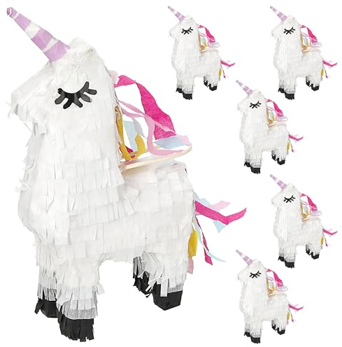 Pinata Einhorn 6er Set | Papier weiß bunt zum Aufhängen und Befüllen | Partyspiel Geburtstagsdeko | Mottoparty Geschenkidee für Kinder (6er Set Pinata Einhorn)