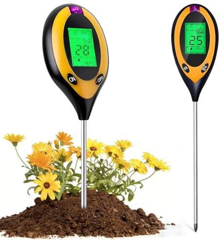 Tccydm 4 in 1 Bodenmessgerät: misst pH-Wert, Feuchtigkeit, Licht & Temperatur - ph messgerät Erde mit hintergrundbeleuchtetem LCD-Display - Bodentester für Garten, Rasen & Landwirtschaft Hobbygärtner