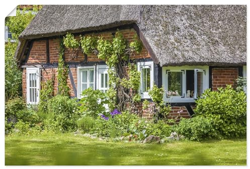 ARTLAND Wanddeko Poster & Kunstdrucke Wandposter Fachwerkhaus mit Reetdach und Garten Landhaus Stil Maritimes Flair Zingst an der Ostsee U6FK