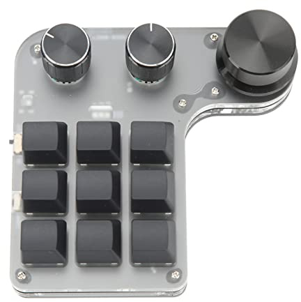 Asixxsix Mini Keypad, 9 Programmable Keys 3 Customizable Knobs Dual Mode USB BT Gaming Keypad, Mechanical with RGB Lights Macro Shortcut for Office Games Music Media