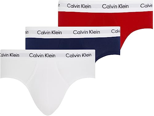 Calvin Klein Herren 3er Pack Unterhosen Hip Briefs Baumwolle mit Stretch, Mehrfarbig (White/Red Ginger/Pyro Blue), S