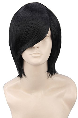 Topcosplay Damen Herren Kurz Perücke Synthetische Gerade Bob Perücken Halloween Karneval Cosplay Kostüme mit Pony (Schwarz)