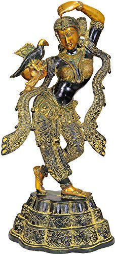 Exotic India Nymphe mit Parrot Auftragen Zinnober – Messing Statue