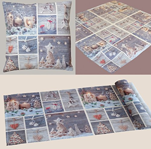 fashion and joy Weihnachten Tischläufer alpstyle mit liebevollem Patchwork Fotodruck 40x90 cm in Leinenoptik Tischdecke Landhaus Weihnacht Modern Country Hüttenstil Typ365