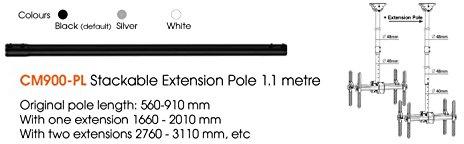 Allcam CM900-PL Stackable Extension pole for ACCM946S and ACCM946D Heavy Duty TV Bracket Ceiling Mount 1.1 metre each (can stack)