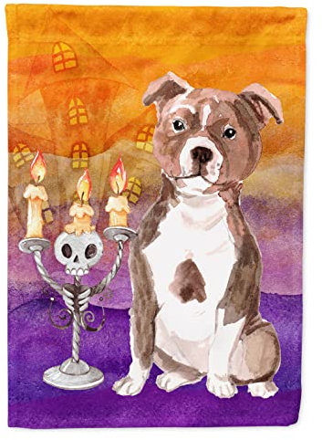 Caroline's Treasures CK3226GF Hallween Red Staffie Bull Flagge, Gartengröße, klein, Mehrfarbig