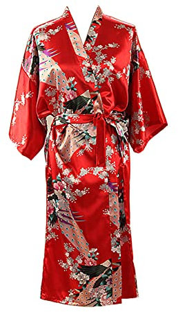 Robe de chambre kimono ample en satin pour femme Taille 36-52, Rouge, 18-20