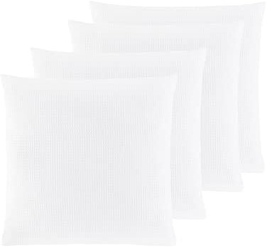 WOHNWOHL Waffelpiqué Kissenhülle • Kissenbezug • Sofakissen-Hülle • Dekokissen • 100% Baumwolle • Größe: 45 x 45 cm • Packungsgröße: 4er Pack • Farbe: Weiß