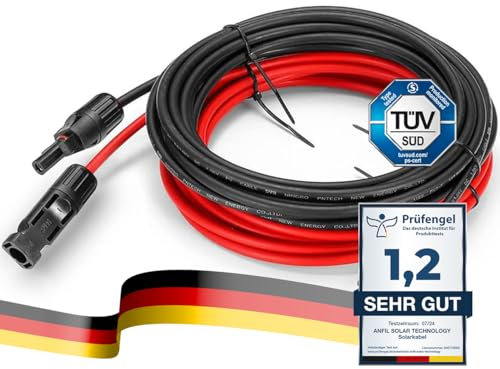 ANFIL 4mm2 / 12AWG Cavo di Prolunga per Pannelli Solari con Connettore Maschio e Femmina (3 m rosso + 3 m nero)