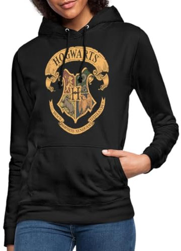 Spreadshirt Harry Potter Pullover Damen Mit Hogwarts Wappen - Kuschliger Hoodie - Offizieller Fanartikel, XXL, Schwarz