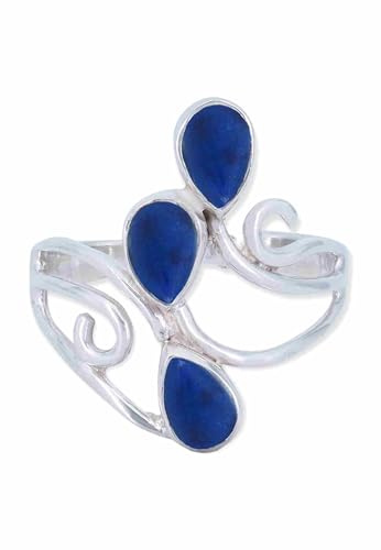 mantraroma Ring 925 Silber Damen Lapis Lazuli Edelstein blau ausgefallen verspielt