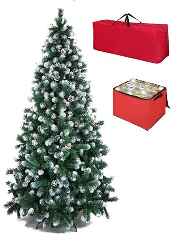 Totò Piccinni Albero di Natale Artificiale NOEL, Folto, Effetto Realistico, Rami a Gancio, Facile Montaggio, PVC, Ignifugo, Incluso Borsa e Porta Palline (180 cm, Punte Innevate e Pigne)