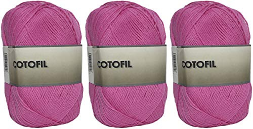 Pelote de fil Cotofil 100% coton parfait pour le bricolage et le tricot à la main (Couleur Fuchsia 100 g, env.220 mètres Lot de 3 pièces)