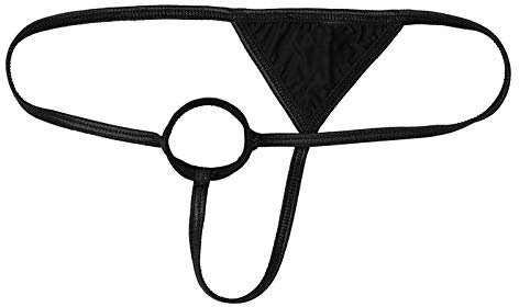 FEESHOW String Ficelle Homme G-String sous-vêtements Erotique Tanga T-Back Slip Ficelle Ouvert Poche Pénis Trou Plaisir Bikini avec Perles Bas de Maillot de Bain Underwear Noir B OneSize