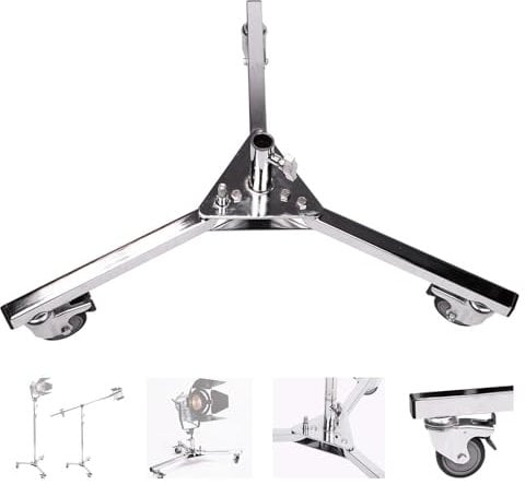 Super Heavy Duty C-Stand Base with Dolly Caster Wheels Stainless Steel Rollers Tripod Base Portable Turtle Base for Photography Lighting Stand, 70kg Max Load