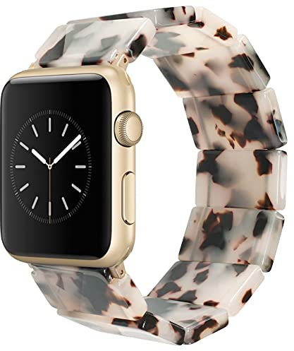 Heesch - Cinturino da donna in resina, compatibile con Apple Watch Band Bracelet Jewelry Cute Wristband Strap per iWatch 6/5/4, colore: Avorio tartaruga 38/40 mm