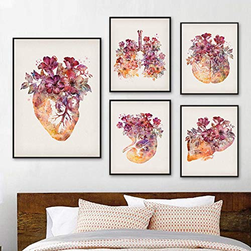 SYXBEIVK Anatomie Interne Blumen Herz Gehirn Lunge Nordic Poster Wand Kunstdruck Leinwand Malerei Dekor Bilder Für Wohnzimmer-40x60cm-30x42cm (Kein Rahmen)