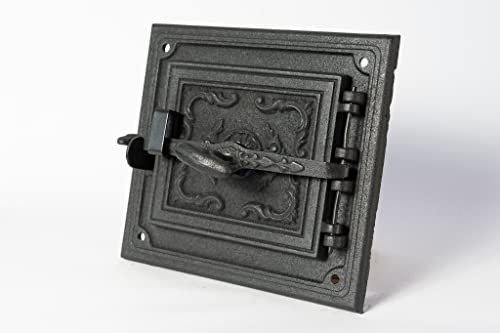 SEZAM Porta del forno in ghisa per camini con cordone di tenuta - con fermo porta, porta del forno per il pane - porta del forno a legna 30 x 7 x 32,5 cm - rettangolare, dipinto di nero
