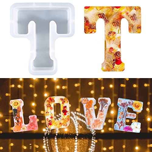 Moule à Grandes Lettres pour Résine, Moule en résine époxy 3D, Moule à Gâteau Avec Lettres de l'alphabet de A à Z, Moule à Gâteau en Résine, Moule de Décoration pour Fête D'anniversaire (T)
