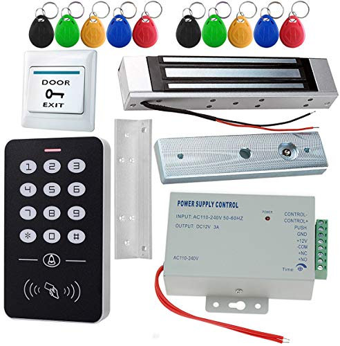 HERNAS Kit de système de contrôle d'accès RFID 125KHz avec Serrure magnétique électrique 180KG et Alimentation Professionnelle, pour Serrure de Porte sûre à la Maison