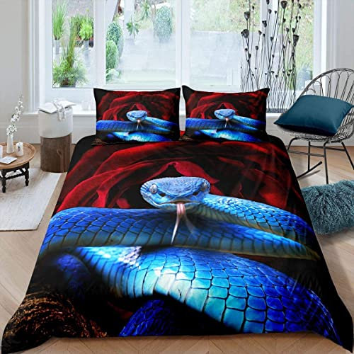 Bettwäsche 200x220 Schwarze Viper, Mikrofaser Bettwäsche-Sets, Hypoallergen Bettbezug mit Reißverschluss Schließung mit 2 Kissenbezug 80x80 cm für Jugendliche Erwachsene