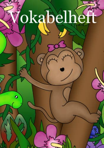 Vokabelheft: Vokabelheft für Kinder im Grundschulalter I DIN A5 I 2 Spalten I Affe und Schlange im Urwald Motiv