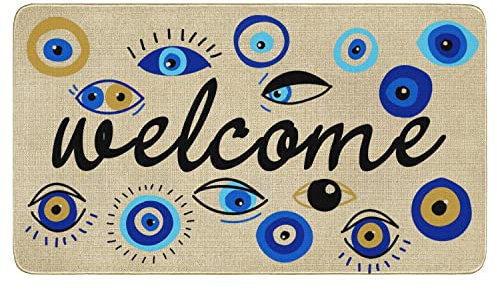 Evil Eye Doormat Psychedelic Evil Eye Welcome Mat Low-Profile Non-Slip Throw Rug for Porch Front Door Floor Indoor Outdoor Entrance Decor Burlap 17 X 30 Inch