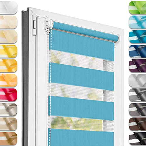 Estika Doppelrollo Klemmfix ohne Bohren - 45 cm x 120 cm - Blauer Himmel - 27 Stofffarben, Tag und Nacht Duo Rollo, Rollos für Fenster ohne Bohren, Fenster Sichtschutz (45 cm Stoffbreite)