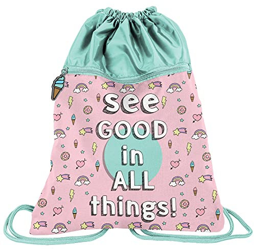 PASO Premium Kinder Turnbeutel/Sportbeutel - 43x34 cm - Love Life - Rosa