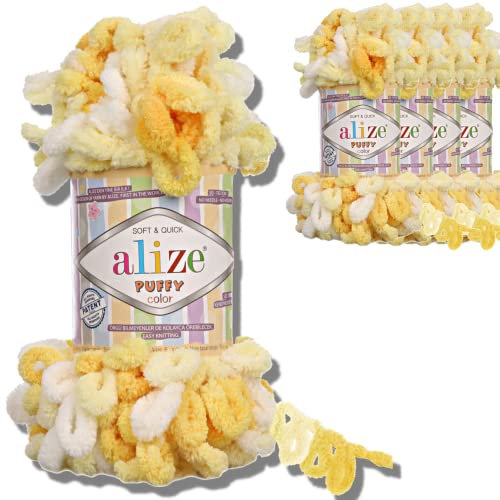 Alize 5x 100g Puffy türkische Wolle Super Bulky Chenillegarn Kuschelweich Babywolle Handstrickgarn zum häkeln weiches Chenille-Garn XXL-Knäuel für Amigurumi (5921)